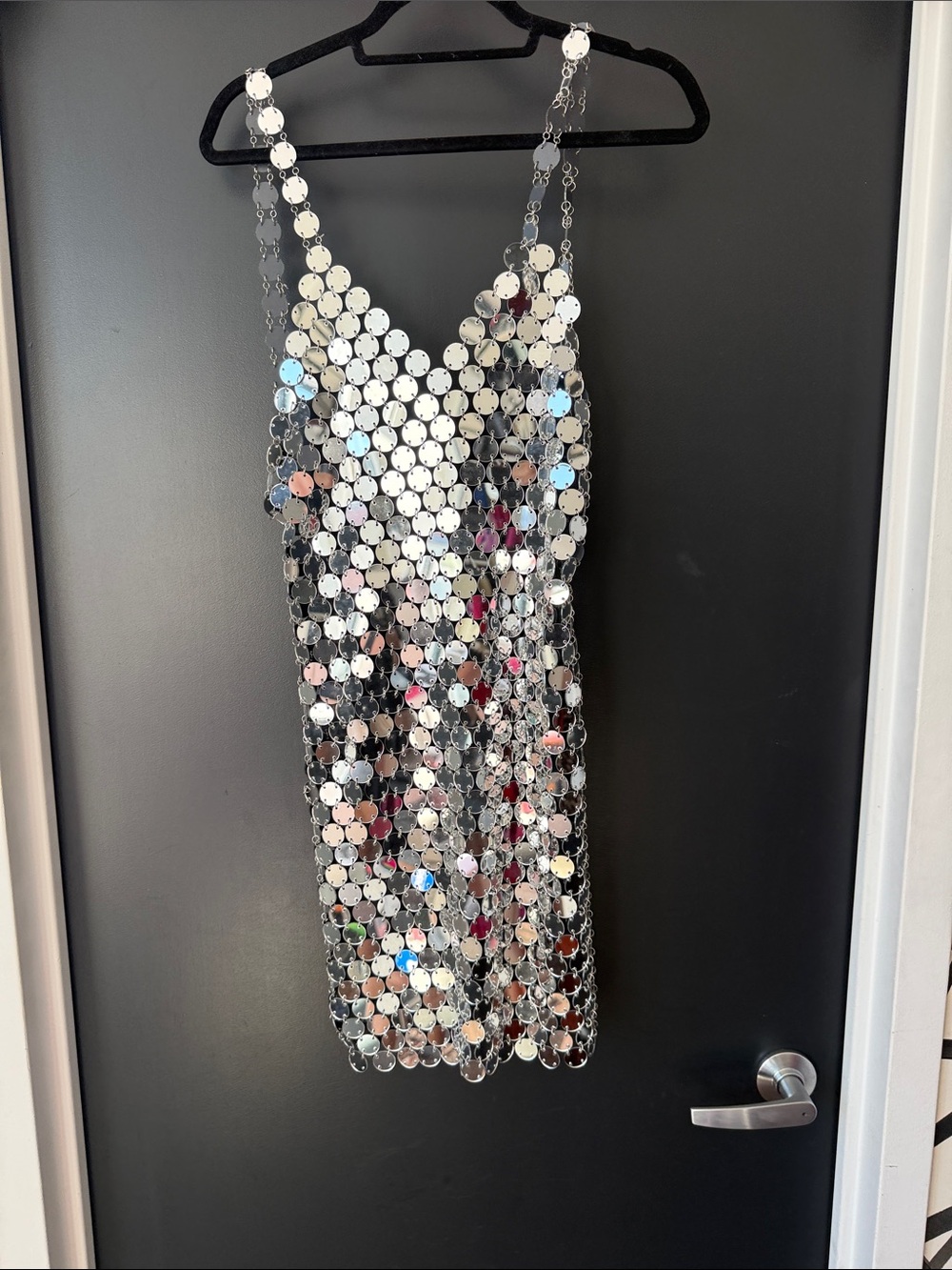 Silver Sequin Chain-Link Slip Dress - Evening Party Dress